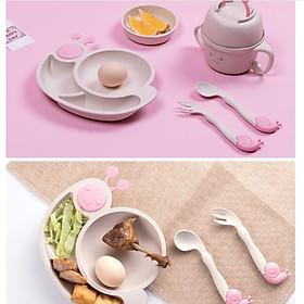 Bộ dụng cụ bàn ăn cho bé, bộ bát đĩa ăn dặm cho bé chất liệu lúa mạch an toàn sức khỏe
