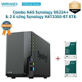 Mua Combo Thiết bị lưu trữ NAS Synology DS224+ và 2 Ổ cứng Synology HAT3300-8T Hàng Chính Hãng