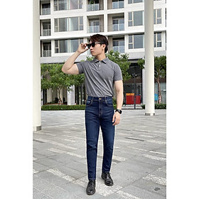 Quần Jeans nam ALE JEANS, ống suông ôm, co giãn nhẹ, xanh đậm, chất liệu thun cotton MWID002D