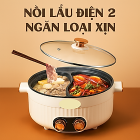 Nồji Lẩu Điện Chia Đôi Cao Cấp – 2 Núm Điều Chỉnh Riêng, Lòng Nồi Siêu Bền , đèn trang trí