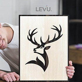 Mua Tranh treo tường gỗ khắc line vector biểu tượng hình con Hươu LEVU DV16