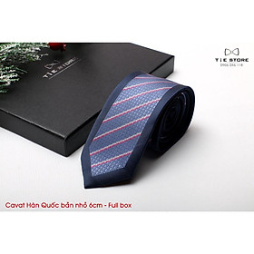 Cà Vạt Nam Bản nhỏ 6cm xanh đen kẻ - Cavat Hàn Quốc Cao Cấp Full box