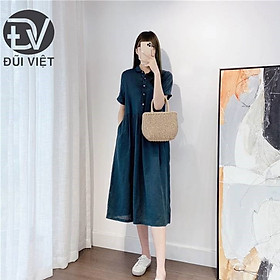 Váy đầm sơ mi dáng dài phong cách Hàn Quốc, chất liệu Linen mềm mát mặc hè Đũi Việt