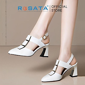 Giày cao gót nũ ROSATA RO533 mũi nhọn quai hậu cài khóa phối dây gót cao 6cm êm chân xuất xứ Việt Nam - Trắng