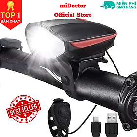 Đèn xe đạp thể thao miDoctor siêu sáng có còi pin sạc usb led T6 chống nước - Đèn còi xe đạp có 3 chế độ sáng còi to - Chính hãng miDoctor