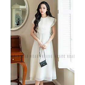 Đầm kem cổ xếp tầng NGADO , đầm xòe