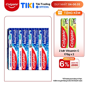 Hình ảnh Bộ 4 Kem đánh răng Colgate bạc hà the mát Maxfresh 225g/tuýp tặng bàn chải đánh răng lông mềm