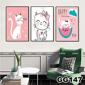 Tranh treo tường canvas 3 bức phong cách hiện đại Bắc Âu 147, tranh ainime trang trí phòng bé, phòng khách, phòng ngủ