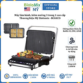 Máy làm bánh kiêm nướng 3 trong 1 cao cấp Biolomix BCG02D - Công suất 2000W - HÀNG NHẬP KHẨU 