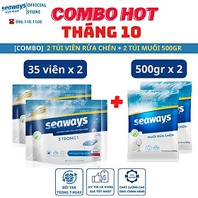 2 túi viên rửa chén bát SEAWAYS túi 35 viên + 2 túi muối 500gr dành cho