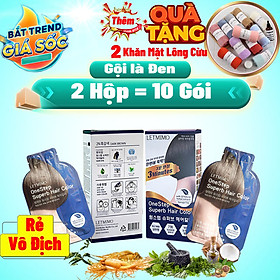 Thuốc Nhuộm Tóc LETMIMO 22 thành phần thảo mộc Nâu Đen_2N, Combo 2 Hộp = 10 gói + QUÀ TẶNG 2 khăn mặt lông cừu cao cấp