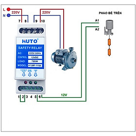 Rơle an toàn cho phao điện HUTO, Bộ chuyển nguồn 220V sang 12V chống giật điện máy bơm nước