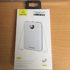 Mua Pin sạc dự phòng nhanh USAMS 10.000 mAh tích hợp 2 cáp sạc cổng Type C và Micro USB kèm đầu chuyển Lightning - Màu Trắng