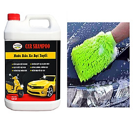 Bộ Nước rửa xe cho ô tô xe máy Car Shampoo (Can 5 lít) + Găng tay chuyên dụng lau rửa xe siêu mềm, thấm hút tốt