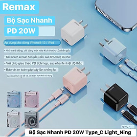 Bộ Sạc Nhanh PD20W Remax Rp-U7 Dành Cho Iphone 8-14Promax -Hàng Chính Hãng