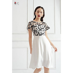 Đầm ren xòe Tri'C Luxury họa tiết phối Trắng A13219-T