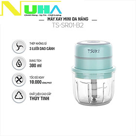 Máy xay mini đa năng TSUKI SR01-B2 cối thủy tinh, 3 lưỡi dao - Xay gia vị, đồ ăn dặm cho bé-Hàng chính hãng