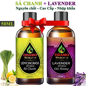 Combo 2 Tinh Dầu Sả Chanh 50ML (Lemongrass) + Tinh Dầu Oải Hương 50ML (Lavender) - Tinh Dầu TIDAMO Nguyên Chất Xông Phòng Giúp Thư Giãn, Thơm Phòng và Nâng Cao Sức Khỏe - Rất Tốt Khi Sử Dụng Với Máy Xông Tinh Dầu