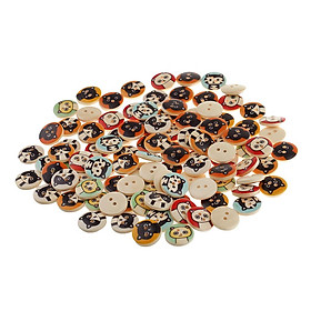 100Pieces Cat Pattern Wooden Round 2 Holes Buttons for Sewing Crafts 15mm
