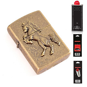 Mua Hột Qụet Bật Lửa Xăng Bấc Đá Họa Tiết Con Ngựa Đẹp Độc Lạ Tiện Dụng Z92047A + Bộ Phụ Kiện Chuyên Dụng Cao Cấp ( giao màu ngẫu nhiên )