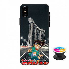 Ốp lưng nhựa dẻo dành cho iPhone XS in hình Conan - Tặng Popsocket in logo iCase - Hàng Chính Hãng