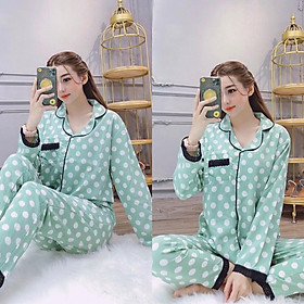 Set bộ pizama họa tiết chấm bi tay dài cực xinh
