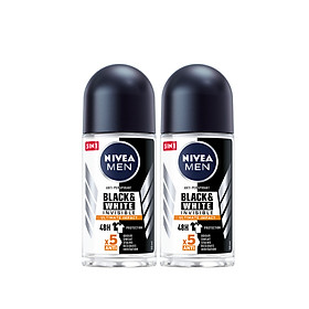 Combo 2 Lăn Ngăn Mùi NIVEA MEN Black & White Ngăn Vệt Ố Vàng Vượt Trội 5in1 (50ml) - 85392