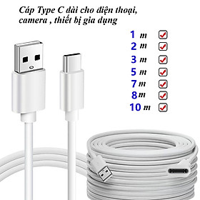 Dây Cáp Sạc TYPE C 1m 2m 3M 5M 8M 10M Cho Điện Thoại, Camera, Màn hình, Máy Tính Bảng