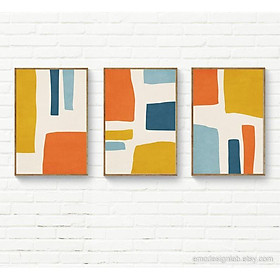 Tranh treo tường | Bộ 3 tranh nhà bếp / MidCentury Modern Print Set / Orange Yellow Light Blue