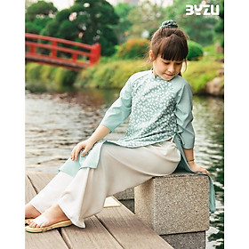 Áo dài bé gái BYZU thiết kế cách tân 4 tà chất vải lụa hoa nhí cao cấp (Yến Tử)