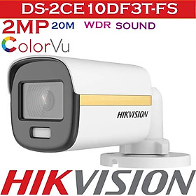 Camera analog TVI colorVu Hikvision DS-2CE10DF3T-FS 2MP, tích hợp mic thu âm, có màu ban đêm - Hàng chính hãng