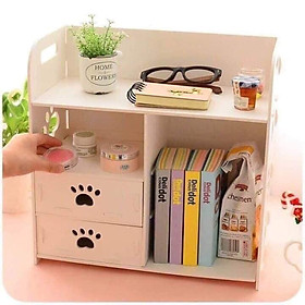 Kệ gỗ đựng mỹ phẩm đựng đồ đa năng 2 tầng hình chân chó tặng kèm dao cạo lông mày hàn quốc