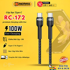 Mua Cáp sạc nhanh Type C to Type C 100W Remax RC-172c Type C 100W cho Laptop   Tab Samsung S22 S21 Ultra Xiaomi Mi 12 - Hàng Chính Hãng Remax
