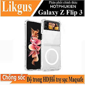 Ốp lưng chống sốc trong suốt hỗ trợ sạc Maqsafe cho Samsung Galaxy Z Flip 3 / Z Flip 4 hiệu Likgus Maqsafe Magetic Case siêu mỏng 1.5mm, độ trong tuyệt đối, chống trầy xước, chống ố vàng, tản nhiệt tốt - hàng nhập khẩu