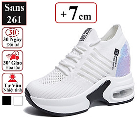 Sneaker nữ độn đế 7cm Sans261 giày thể thao nữ tăng chiều cao 6cm chất vải trắng đen thoáng khí sport sneakers thun