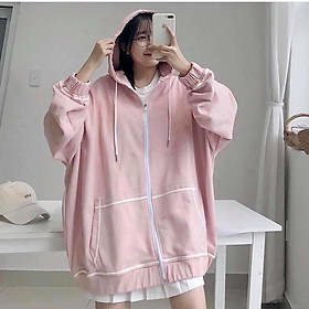 Áo Khoác Hoodie Quây Viền Tay Bồng, Áo Nỉ Nữ Khóa Kéo Kèm Mũ, Áo Jacket Viền Trắng 3 Màu ĐEN XAN