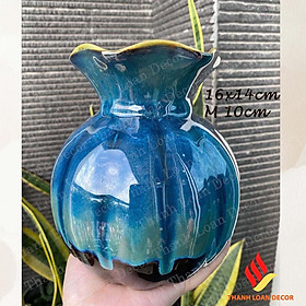 Mua Lọ hoa decor 16 cm - Bát Tràng cao cấp - Bình hoa gốm trang trí dáng quả lựu nhỏ đẹp - Màu xanh