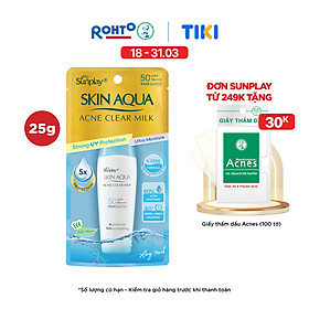 Kem chống nắng Skin Aqua cho da mụn, dạng sữa dùng hàng ngày Sunplay Skin Aqua Acne Clear Eco Việt Nam SPF 50, PA++++ 25g