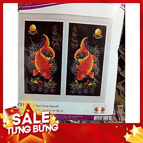 Mua Tranh thêu chữ thập đôi cá chép lý ngư vong nguyệt KT 82x75cm