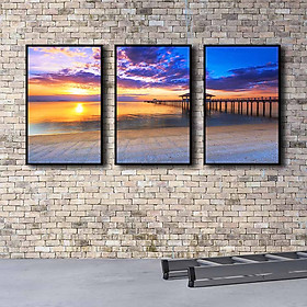 Mua Bộ 3 tranh canvas treo tường Decor Hoàng hôn trên biển - DC153