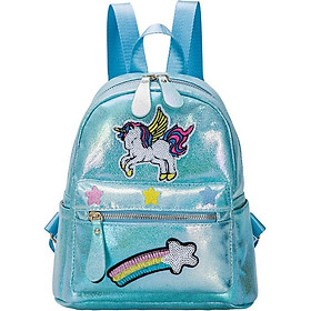 Balo Hologram mini chất da dày nhẹ trang trí hình unicorn và cầu vồng size 23x26x15 BL006
