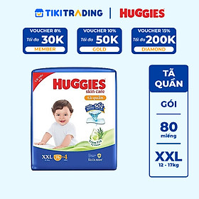 Tã/bỉm quần Huggies Skin Care Mega Jumbo XXL76+4 miếng với tràm trà dịu da