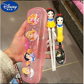 Set hộp đũa muỗng tập ăn nhựa 3D Disney hình Snow White