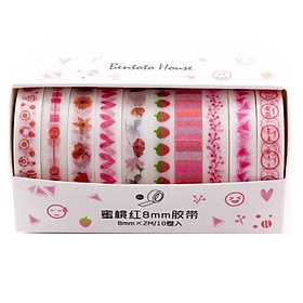 Bộ 10 Băng Keo Giấy Trang Trí Washi Tape Phong Cách Nhật Bản