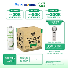 Thùng 12 Hộp Nước Dừa Cocoxim Xanh (1000ml x12 Hộp)