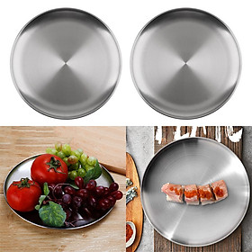2Pcs Stainless Steel Round Serving Tray Plate Fruit Food Dessert ,23cm