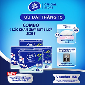 Khăn giấy rút cao cấp Vinda Deluxe 3 lớp 50 tờ size S (4 Gói)