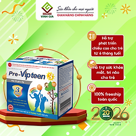 Cốm Bổ Sung Canxi Hỗ trợ Tăng Chiều Cao Pre-Vipteen 3 VINH GIA Dành Cho Trẻ Từ 6 Tháng Tuổi Hộp 20 Gói