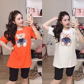 Sét áo thun tay con hình gấu form dài phối quần lửng HÀNG QUẢNG CHÂU