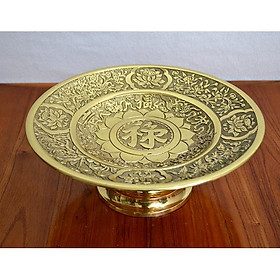 Mâm bồng, mâm bày ngũ quả bằng đồng chữ Phúc chữ Lộc 30cm, đồng vàng bóng cao cấp